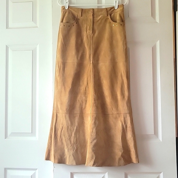 ELS High-Waisted Leather Trimmed Skirt - Mink - Newport main image 0